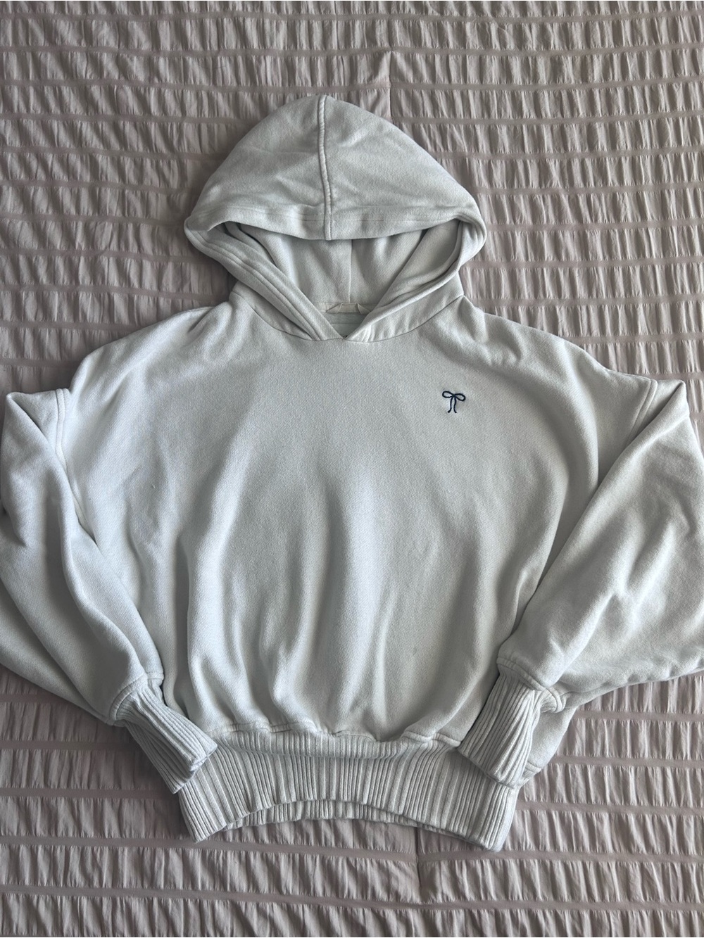 Aerie Cropped Oversized Cream w/ Bow Hoodie (M)